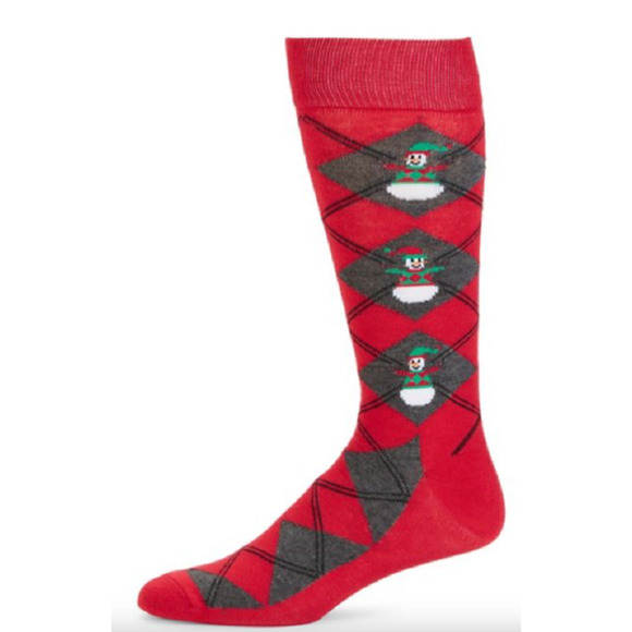 Davco Red Christmas Socks Snowman Argyle Pattern Holiday Stocking Stuffers - Picture 1 of 4